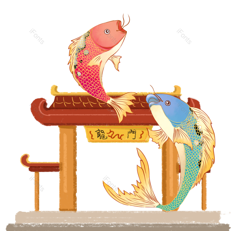 中国风图片,喜庆元素,插画风PNG,鲤鱼免抠素材